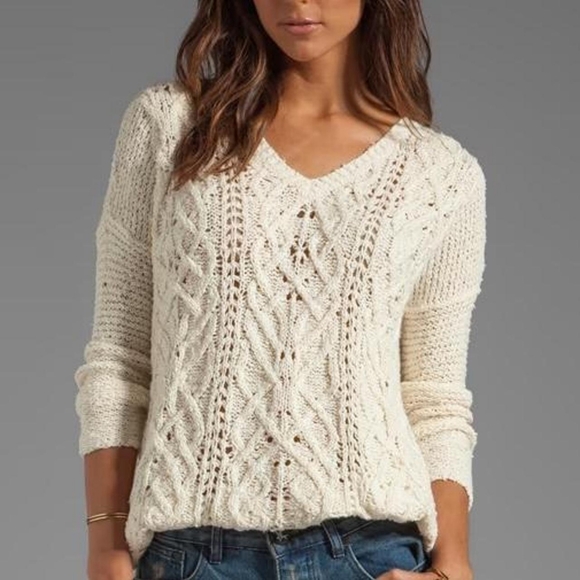 Sweaters - Free People Cross my Heart Cable Knit Distressed Sweater